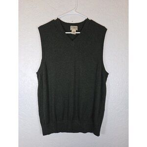 Vintage LL Bean Men's Wool Blend Sweater Vest Large Green Preppy V-Neck Pullover